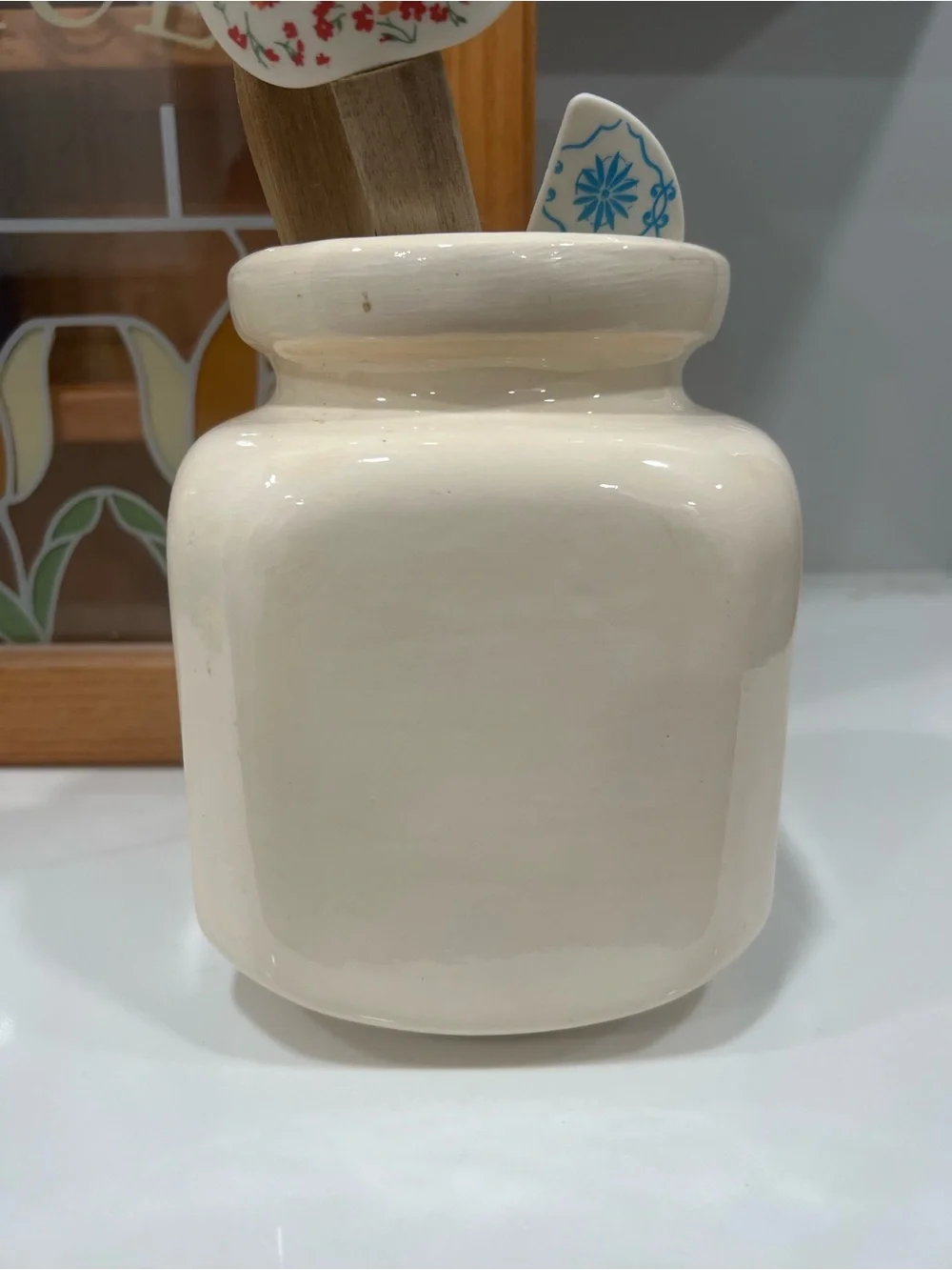 Vintage Ceramic White/Blue Goose /Geese Utensil holder Canister Cottagecore Vtg